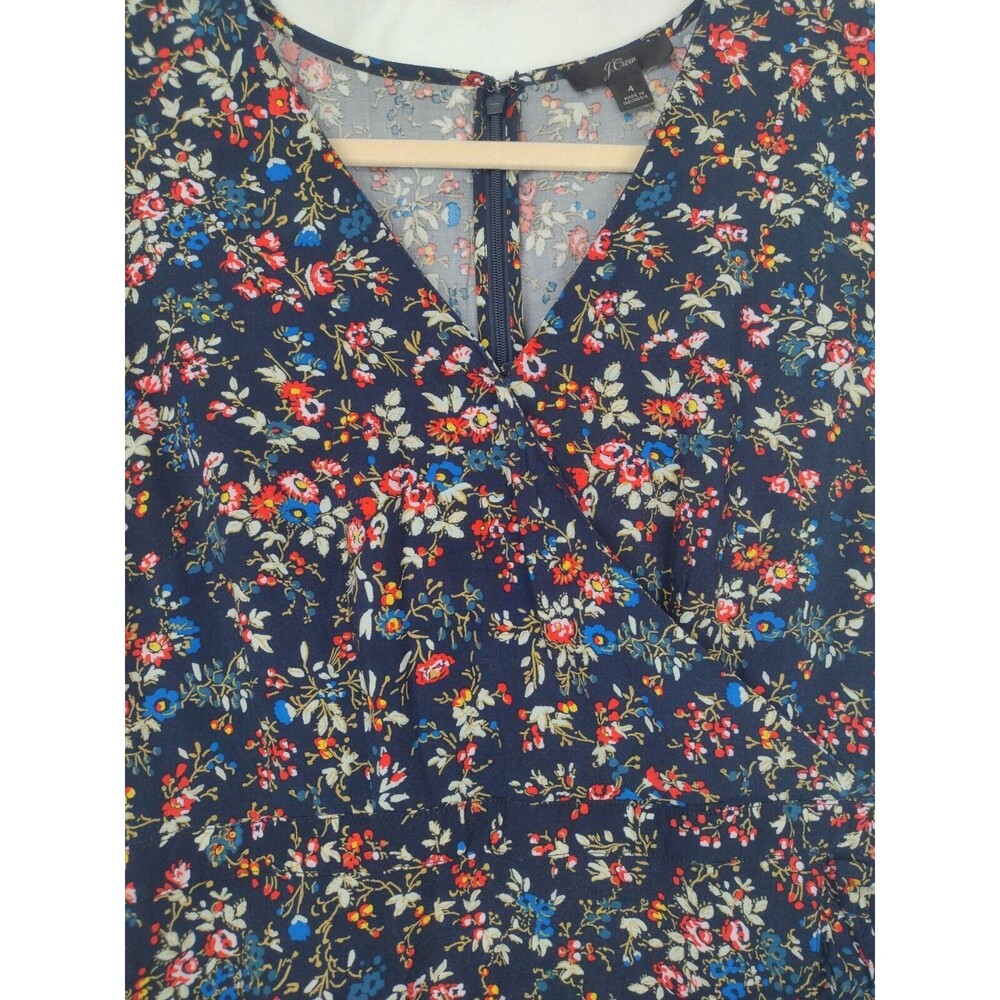 J Crew Ruffle Front Mini Dress Floral Viscose Size 4 Navy Flowy Flirty Girly - Picture 2 of 10